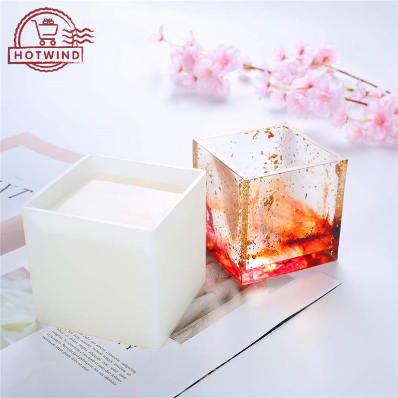 HW DIY Cube Resin Silicone Mold Flower Pot Pen Holder Mould