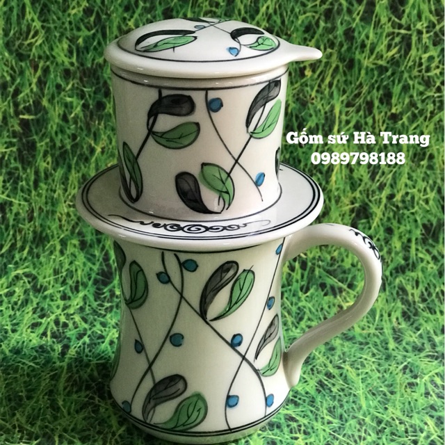 Phin pha cafe gốm sứ Bát Tràng vẽ hoa olive