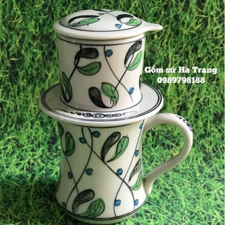 Phin pha cafe gốm sứ Bát Tràng vẽ hoa olive