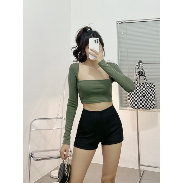 BASIC CROPTOP Best sellerÁo croptop cổ vuông tay dài