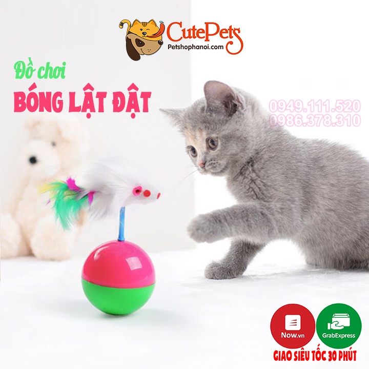 Đồ chơi cho mèo bóng lật đật gắn chuột lông - phukienthucung