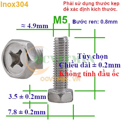 Ốc Bake Đầu Dạng Lục Giác M5 Inox 304 Hơi Hút Nam Châm