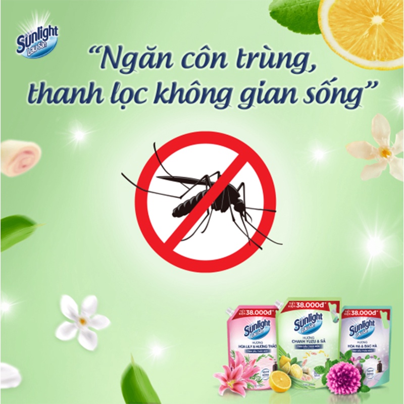 Nước lau sàn nhà Sunlight Tinh Dầu Thảo Mộc Hương Chanh Yuzu &amp; Sả sạch thơm túi 3.4kg