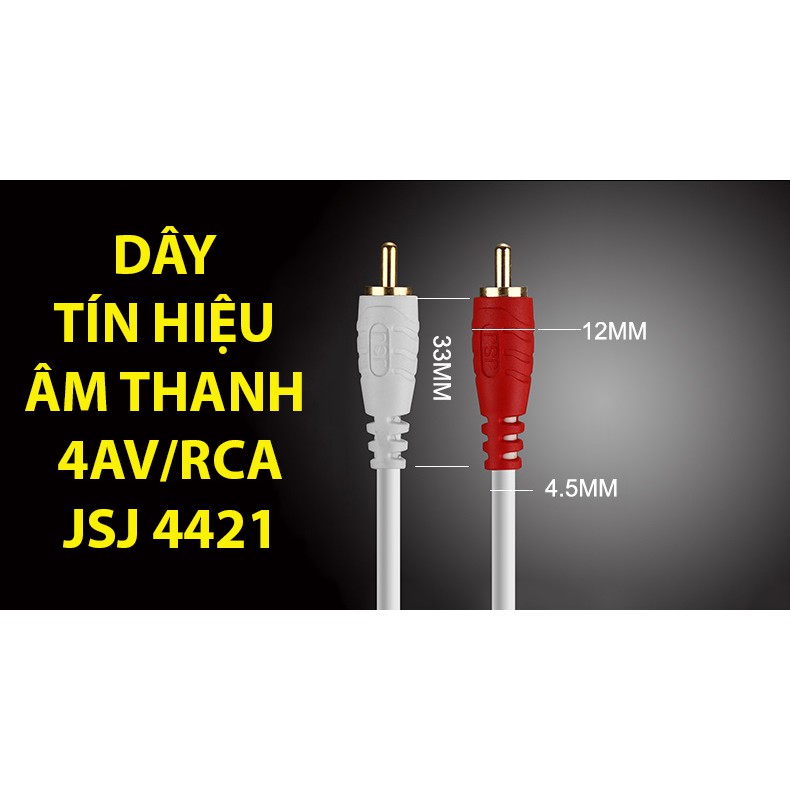 Combo 2 dây tín hiệu 4 đầu bông sen (AV/RCA) JSJ 4421 dài 1.8m - 15m đầu cắm mạ vàng đảm bảo tín hiệu ổn định