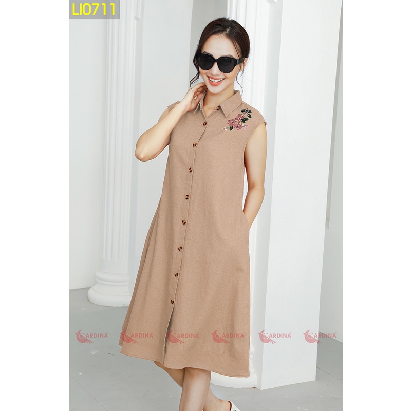 Đầm Nữ Linen Cổ Sơ Mi Sát Nách Thuê Hoa 𝐂𝐀𝐑𝐃𝐈𝐍𝐀 𝙎𝙖̀𝙞 𝙂𝙤̀𝙣 Mã Li07