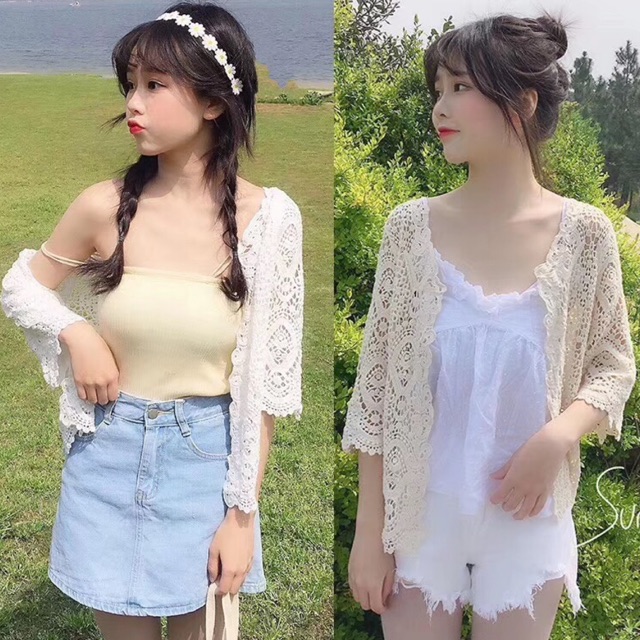 Áo khoác lưới ren hoa đi biển