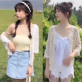 Áo khoác lưới ren hoa đi biển