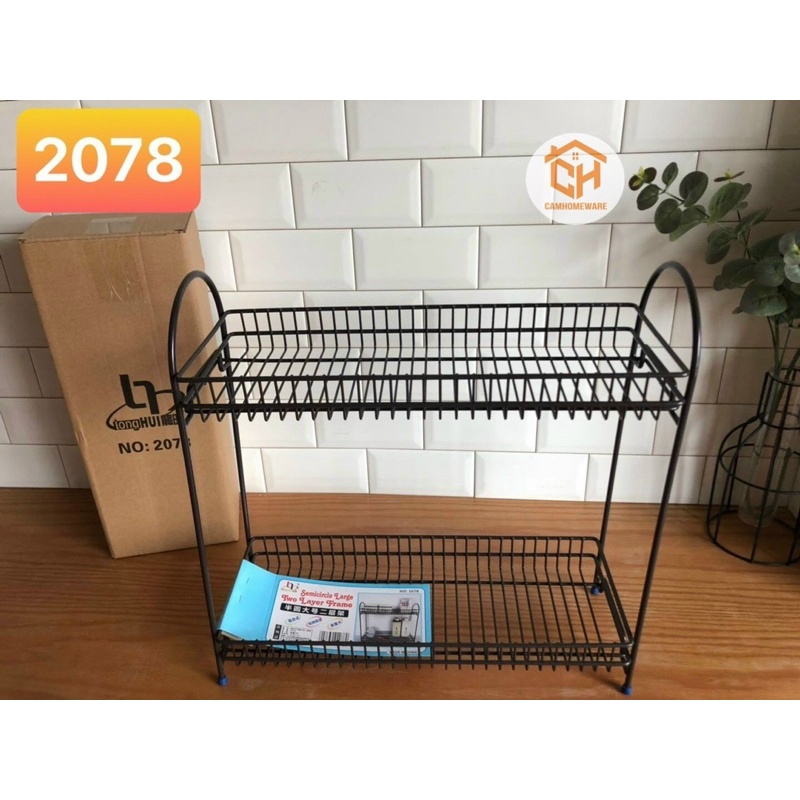 Kệ Giàn Gia Vị Đen Sắt Bọc Nhựa Lắp Ghép 2 Tầng Để Bàn Cam Homeware