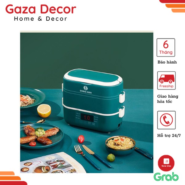 Hộp Cơm Văn Phòng 2 Tầng Kèm 4 Bát Sứ Cao Cấp, Nồi Cơm Điện Mini SONG ANH - SA18