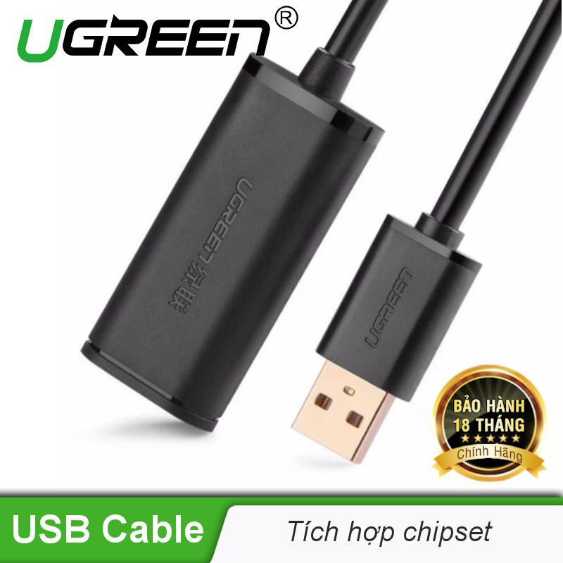Dây USB 2.0 nối dài Active có CHIP UGREEN US121 (màu đen) - Hàng Chính Hãng