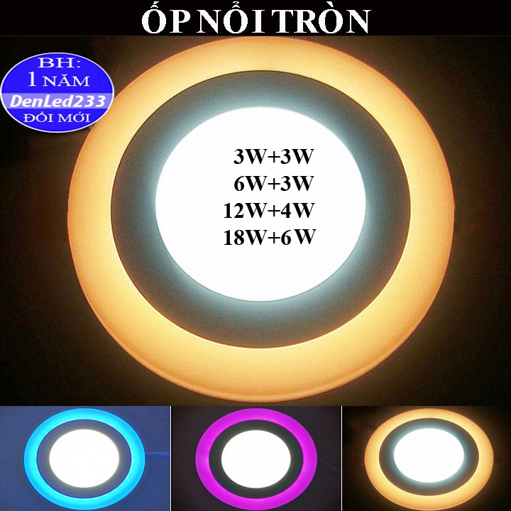 ĐÈN MÂM LED ỐP NỔI TRÒN 6W 9W 18W 24W. VIỀN XANH, VÀNG, HỒNG