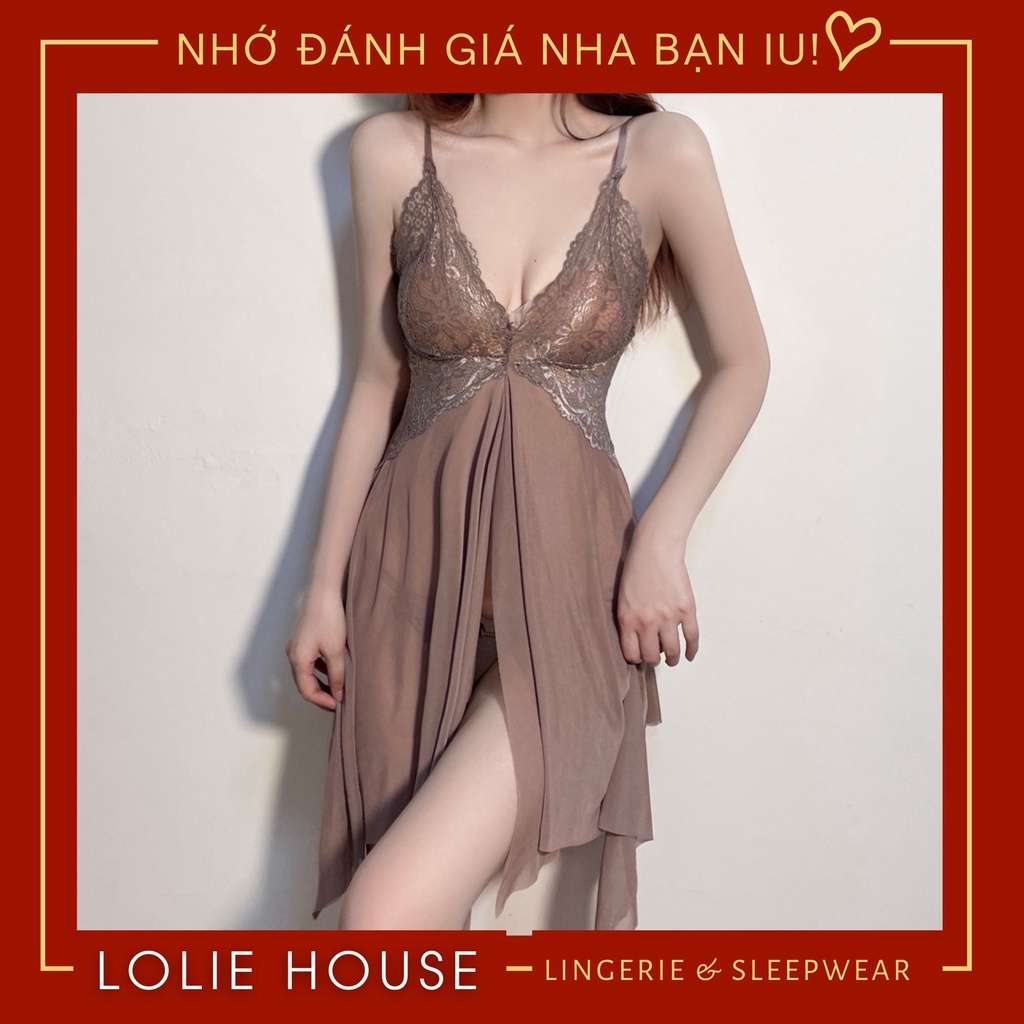 Váy ngủ sexy gợi cảm phối ren xuyên thấu Đầm ngủ sexy voan mỏng quyến rũ cho nữ LOLIE HOUSE - VN36