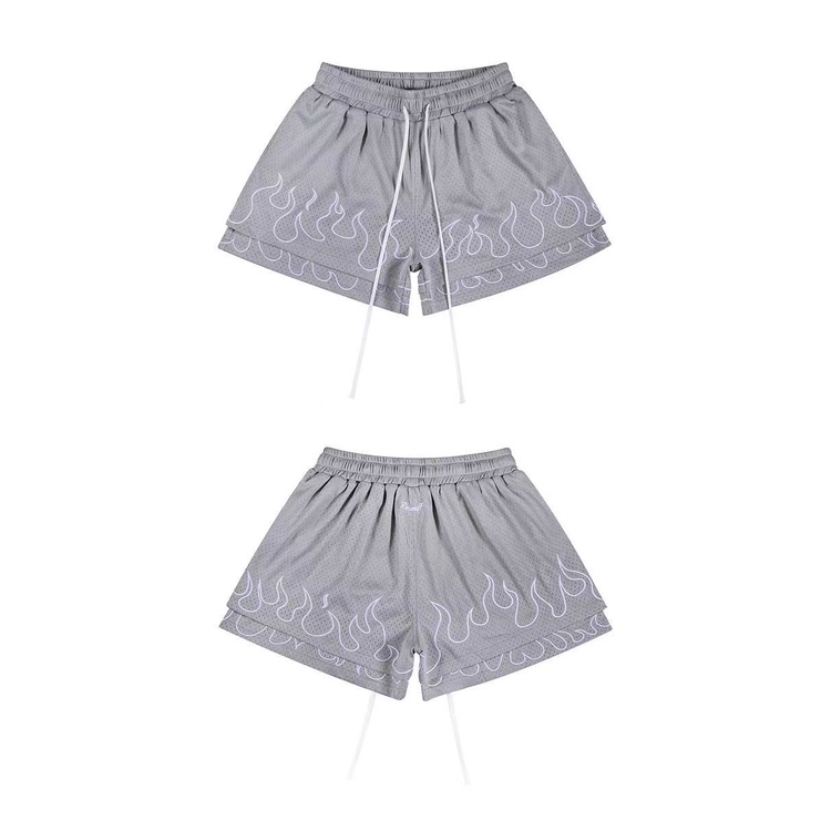 Quần đùi hai lớp thắt dây thêu họa tiết phong cách retro đường phố mỹ thời trang mùa hè dành cho nữ 2022