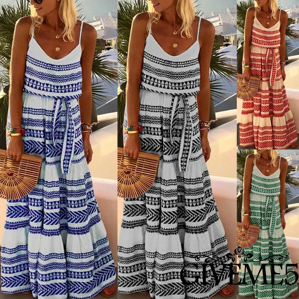 Đầm nữ dáng dài không tay phong cách boho thời trang quyến rũ