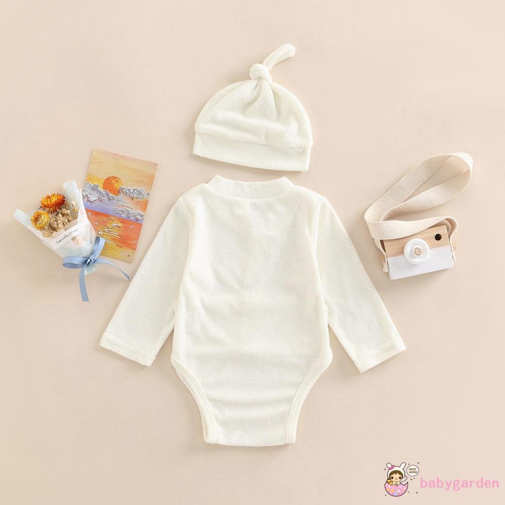 Bộ Áo Liền Quần Tay Dài Cổ Tròn Cài Nút Màu Sắc Đơn Giản Thời Trang Cho Bé Sơ Sinh