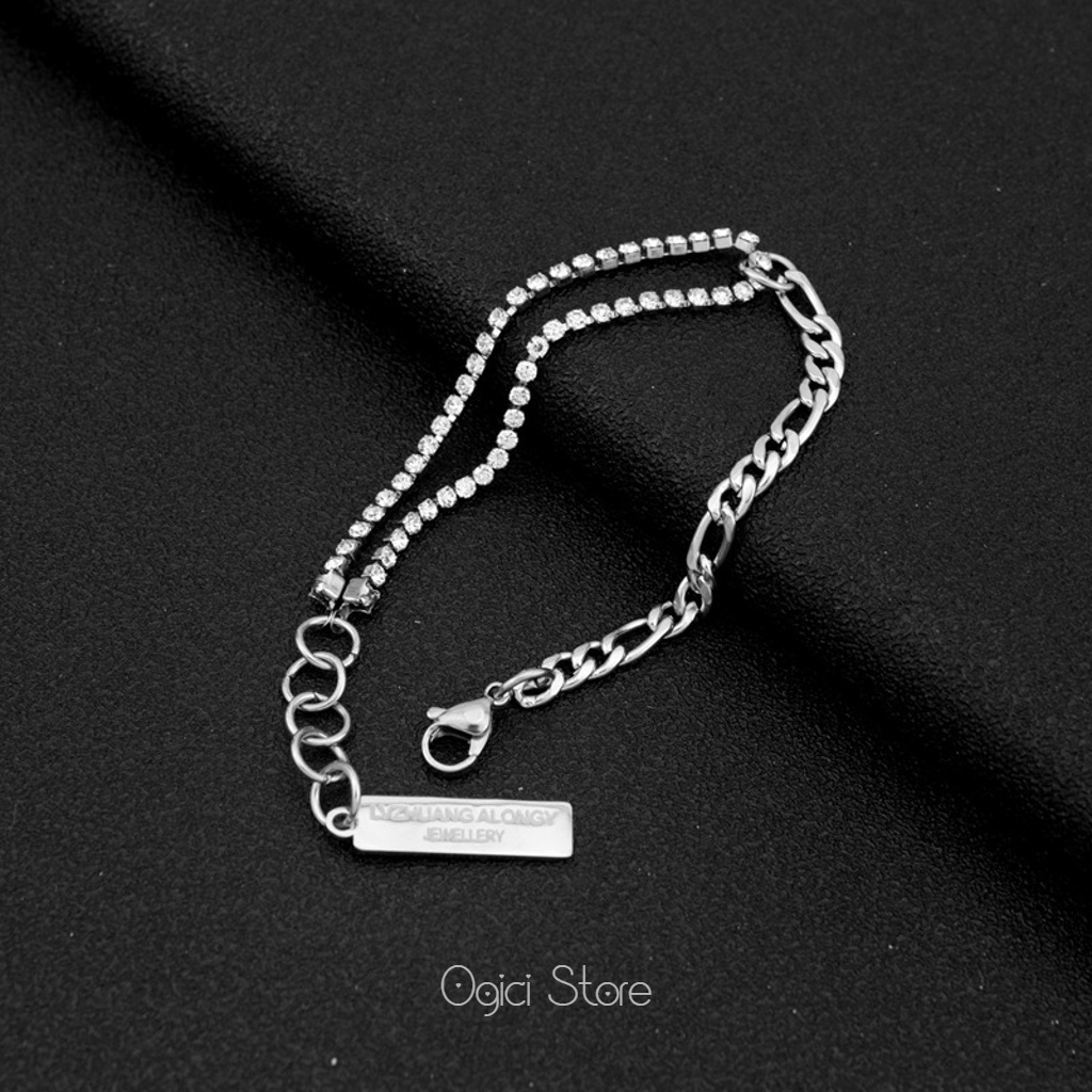 Vòng tay nam nữ titan thời trang, Lắc tay hàn quốc đính đá phong cách sang trọng thanh lịch, Cá tính, Unisex
