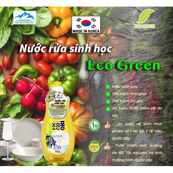 Nước Rửa Chén Bát - Nước Rửa Rau Củ - GEL Rửa Sinh Học Eco Green Hàn Quốc - Nho - Hàng Nhập Khẩu Hàn Quốc
