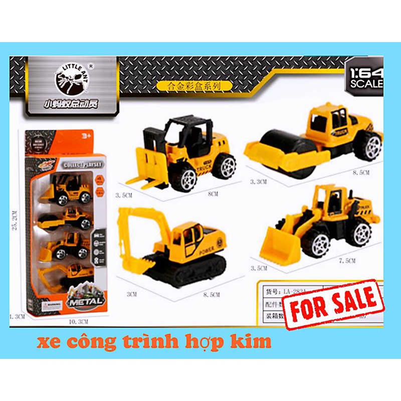 Đồ chơi trẻ em hộp 4 xe sắt công trình kích thích hợp 21x10x3.5 các chi tiết nhỏ nhựa ABS trẻ trên 3 tuổi