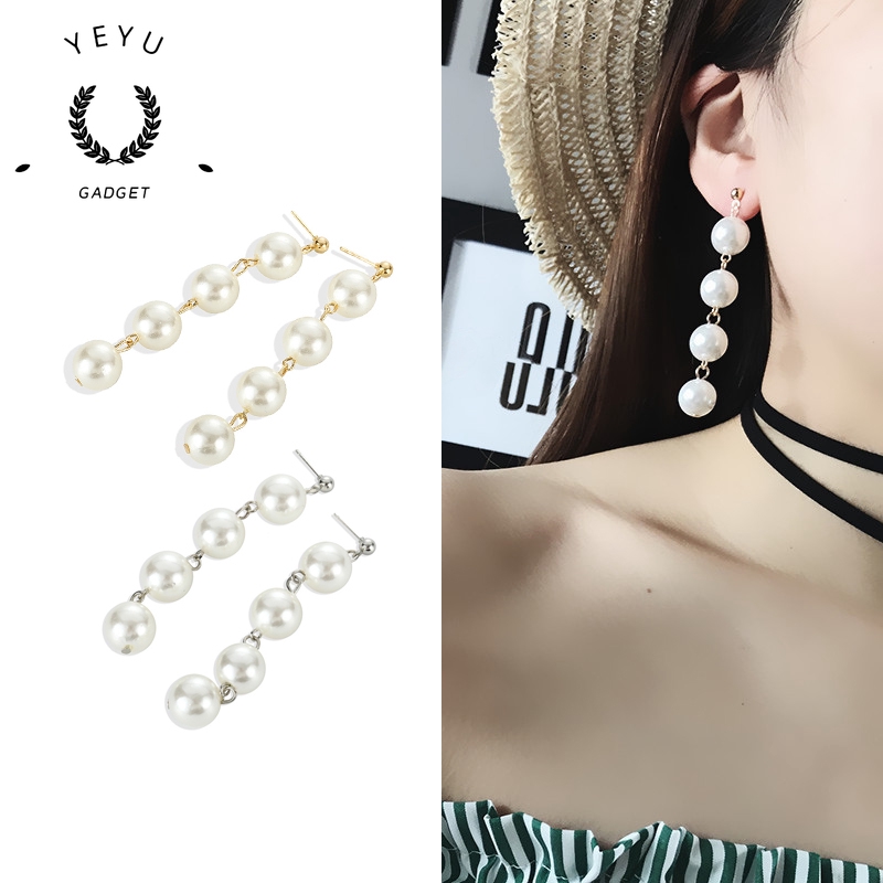 Khuyên tai dáng dài đính ngọc trai xinh xắn