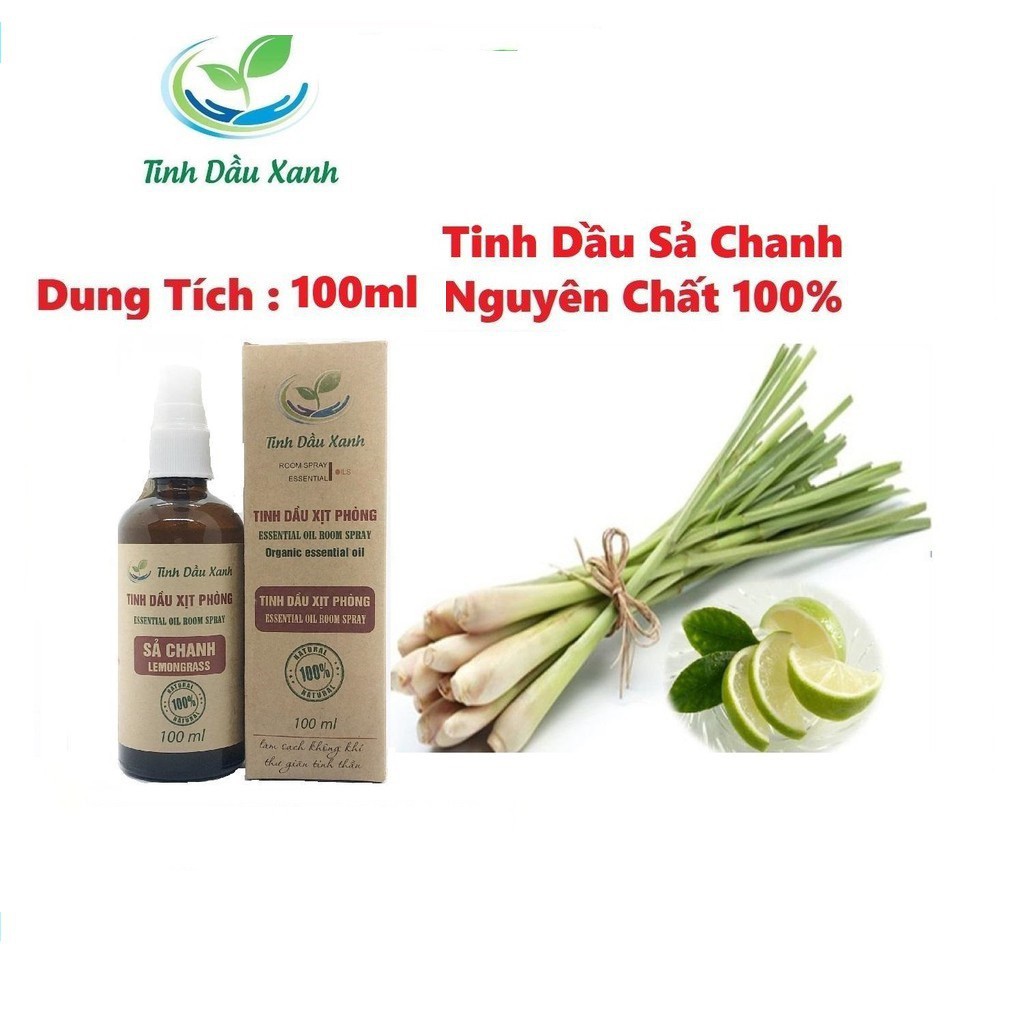 Xịt Phòng Tinh Dầu Sả Chanh Hữu Cơ Organic Tinh Dầu Xanh 100ML - Kháng khuẩn - Khử mùi hôi - Đuổi muỗi, côn trùng