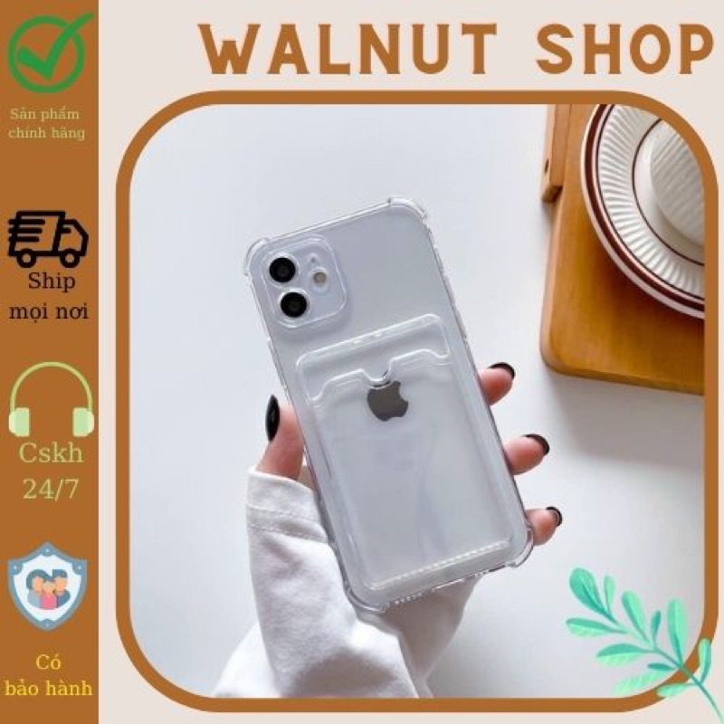 Ốp silicon trong chống sốc kèm ví cài thẻ Iphone- ốp chống sốc trong suốt