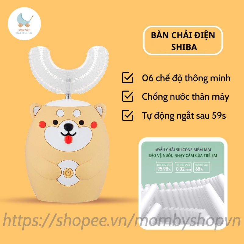 Bàn chải đánh răng điện cao cấp Uni Sonic SHIBA thế hệ mới phù hợp cho bé từ 2 - 12 tuổi, 6 chế độ điều chỉnh hiện đại