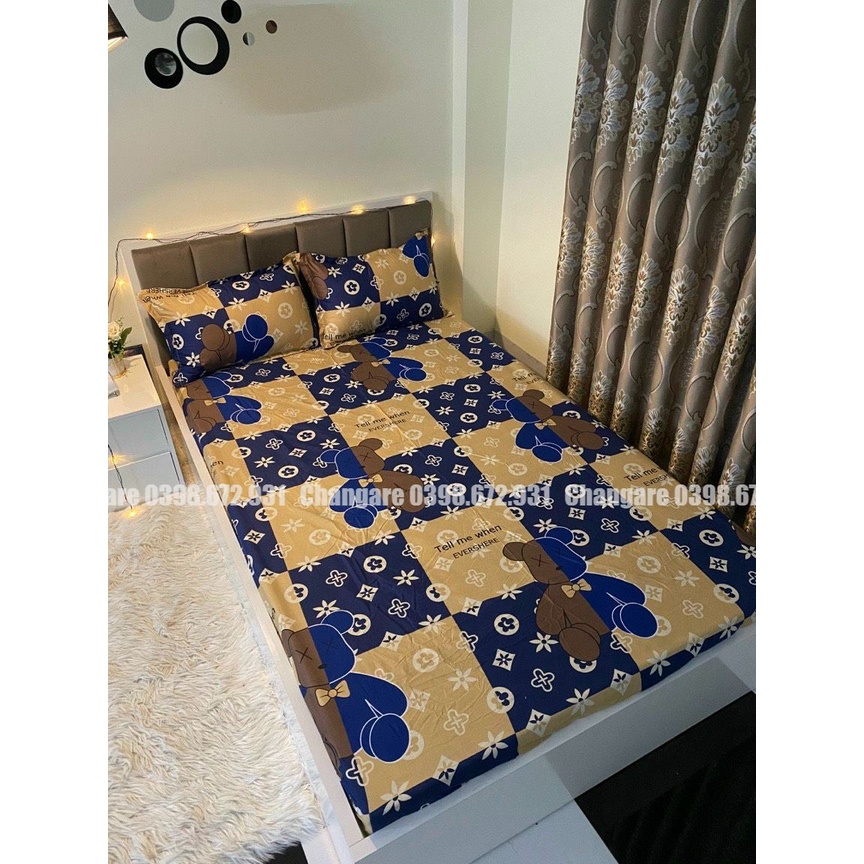 Bộ ga gối cottong poly gấu vương miện mẫu mới năm 2021 đủ kích thước m6 m8 2m