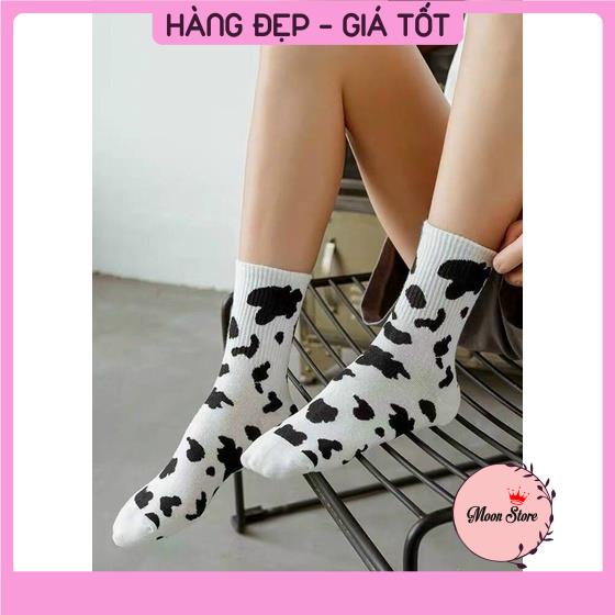 Tất vớ nam nữ hoạ tiết bò cổ cao sữa phong cách Vintage Hàn Quốc trẻ trung BT4