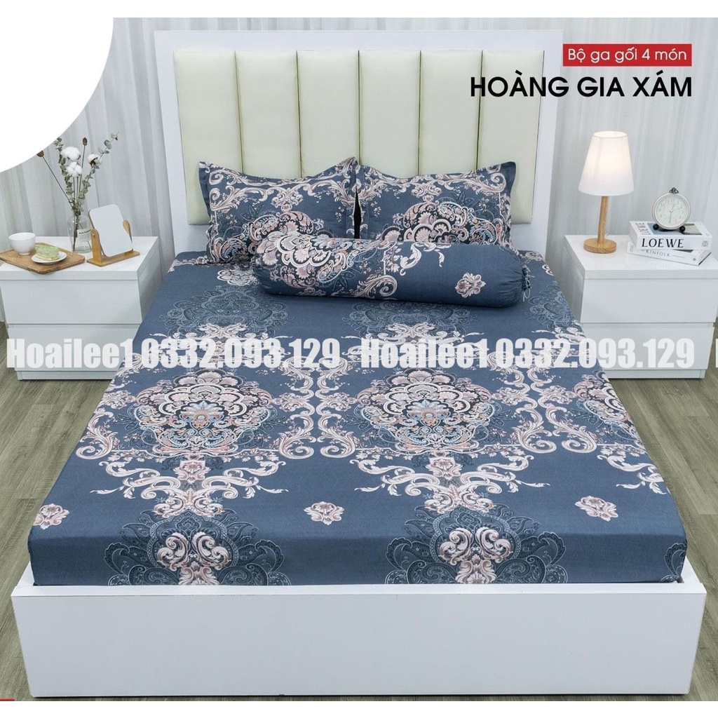 [4 món] Bộ ga gối cottong poly bò sữa trắng ga trải giường bò sữa đủ kích thước m6 m8 2m