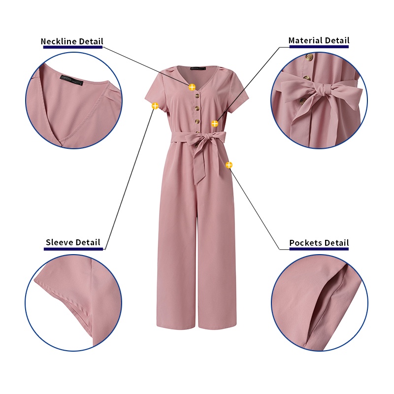 Zanzea Áo liền quần Ngắn Tay Cổ Chữ V Có Túi Phối Thắt Lưng Tháo Rời Được Phong Cách Châu Âu