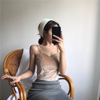 [NGODT1120 - giảm thêm 15k]  Áo croptop hai dây nhung dày