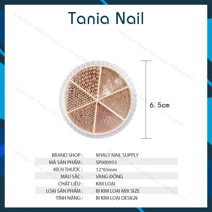 Set Bi Mix Size Trang Trí Móng Kim Loại Khay Tròn 6 Ngăn