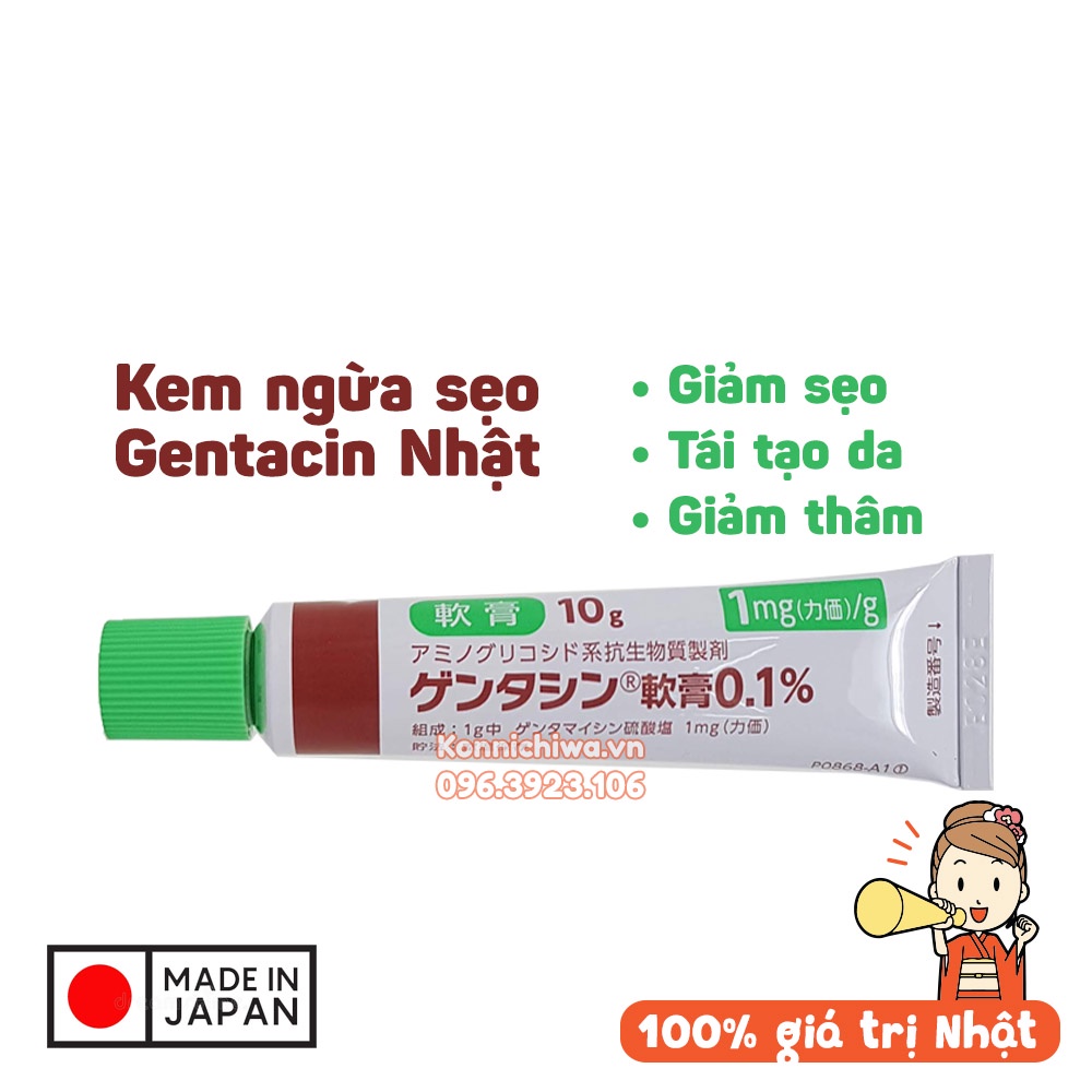 Kem bôi ngừa sẹo Gentacin tuýp 10gr - dạng gel giúp giảm thâm mờ sẹo | Hàng nội địa Nhật