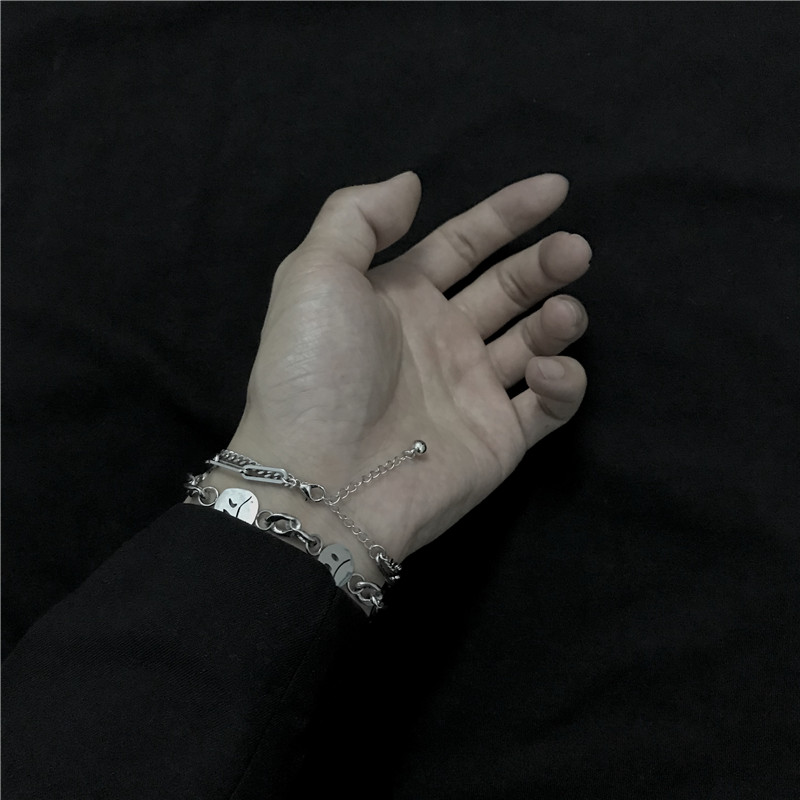 Vòng tay hai dây xích chất liệu thép titan phong cách hàn quốc harajuku hip hop dành cho nam và nữ