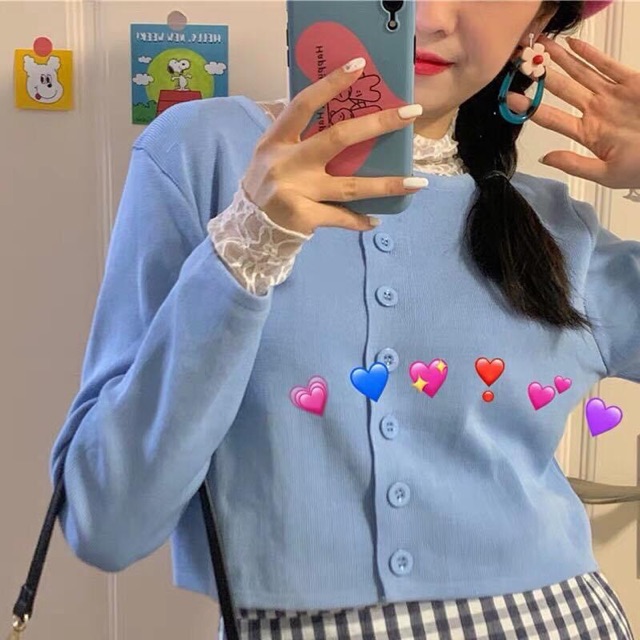 Áo Croptop Nút Trơn Tay Dài Ảnh Thật