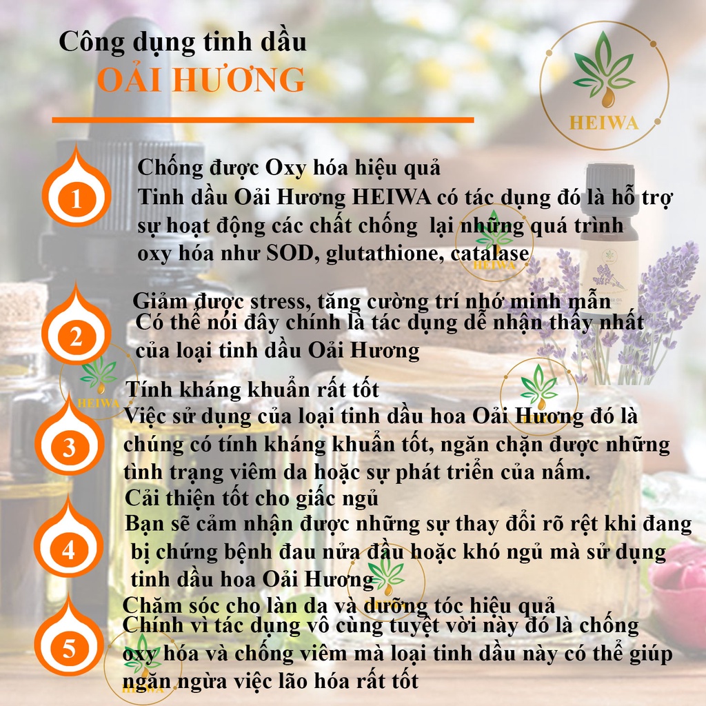 Tinh dầu Oải hương thương hiệu HEIWA nhập khẩu Ấn Độ có giấy kiểm định, dung tích 10ml