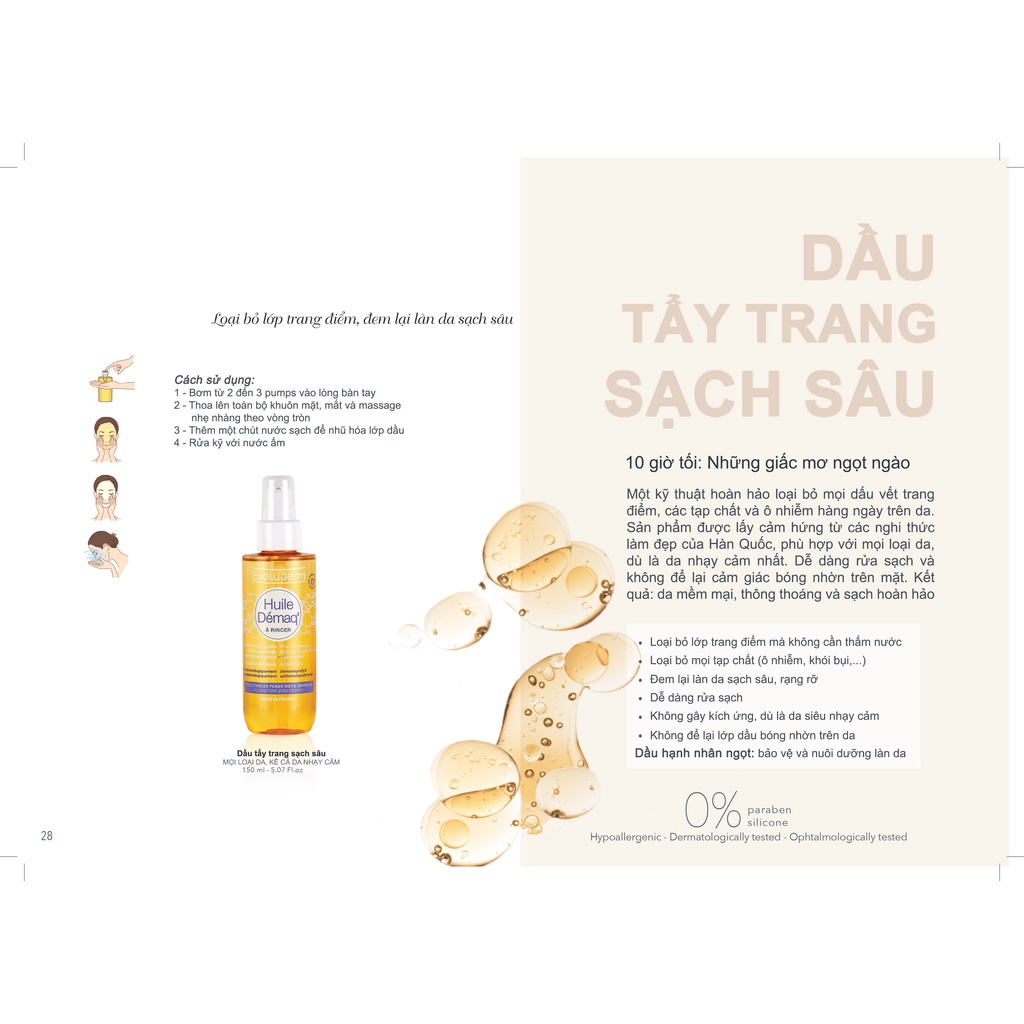 Dầu tẩy trang Evoluderm tinh chất Hạnh Nhân giúp làm sạch sâu kể cả Waterproof 150ml