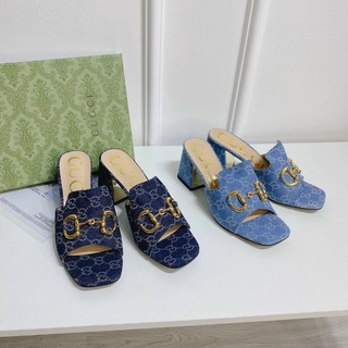 Guốc G C vải jeans bò xanh đậm nhạt