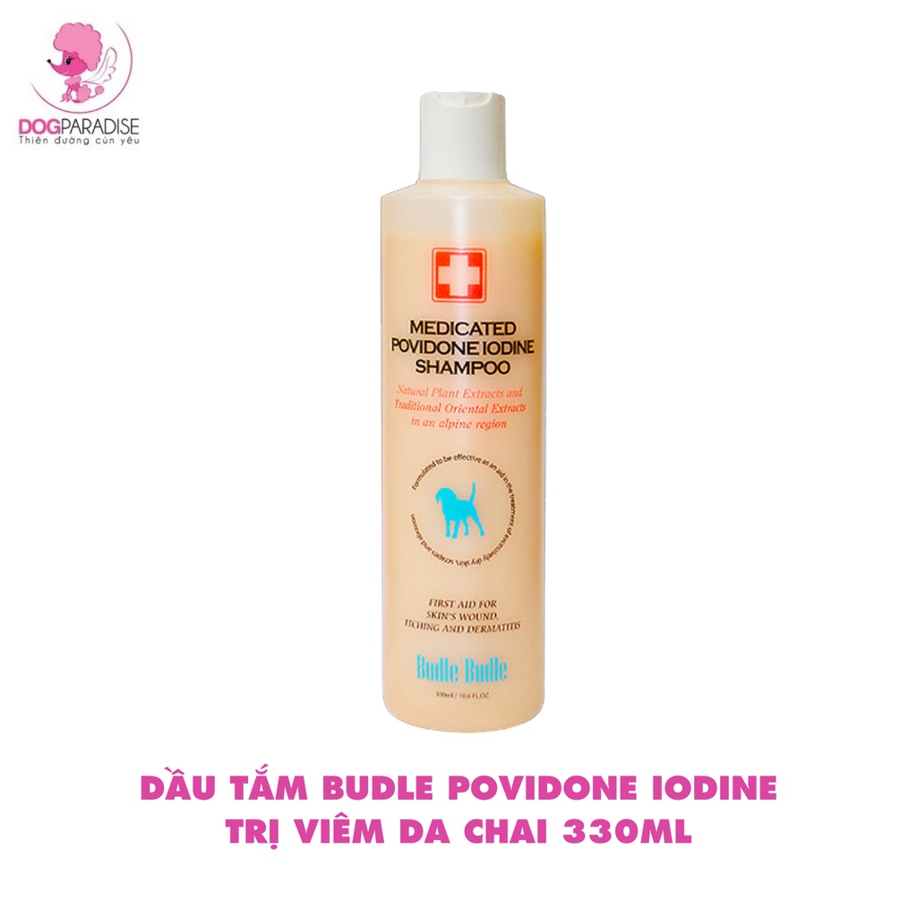 Dầu tắm từ thảo dược Budle Povidone Iodine đặc tr.ị các b.ệnh về da cho thú cưng chai 330ml - Dog Paradise