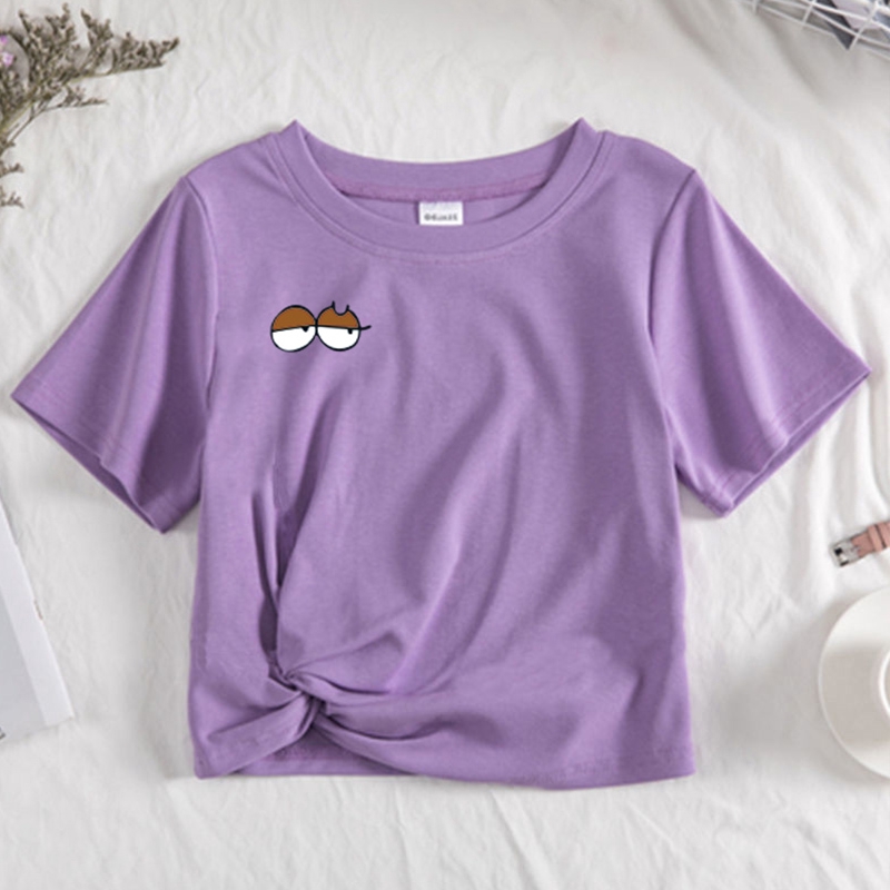 IELGY   Áo Thun cotton Ngắn Tay Cao Cổ Thời Trang Cho Nữ