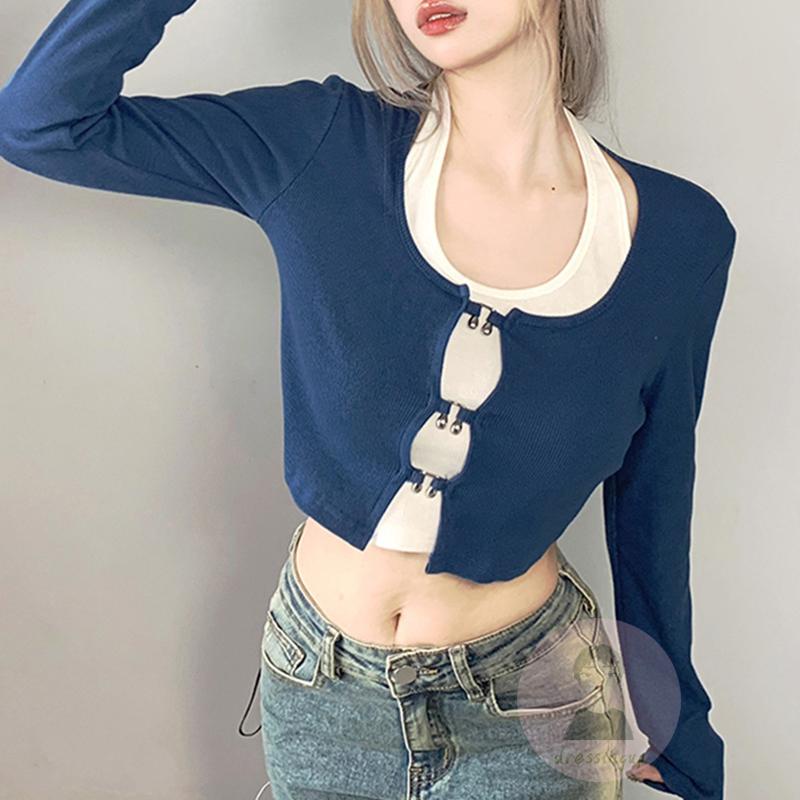 Áo Lửng Tay Dài Cổ Chữ U Thời Trang Quyến Rũ Cho Nữ