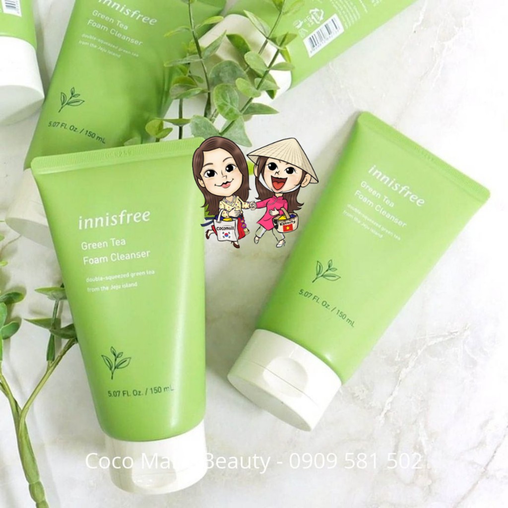 Sữa rửa mặt trà xanh Innisfree Green Tea Foam Cleanser 150ml Hàn Quốc làm sạch sâu và ngăn ngừa mụn Coco Mall KBeauty