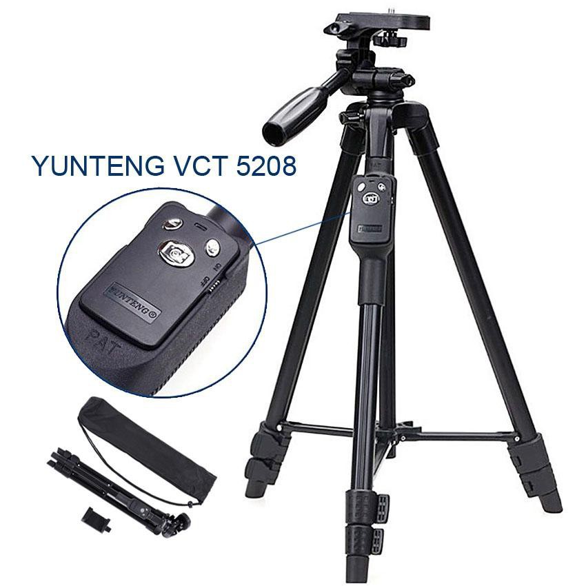 Tripod chụp ảnh cao cấp YUNTENG 5208 cho máy ảnh DSLR, điện thoại, action camera