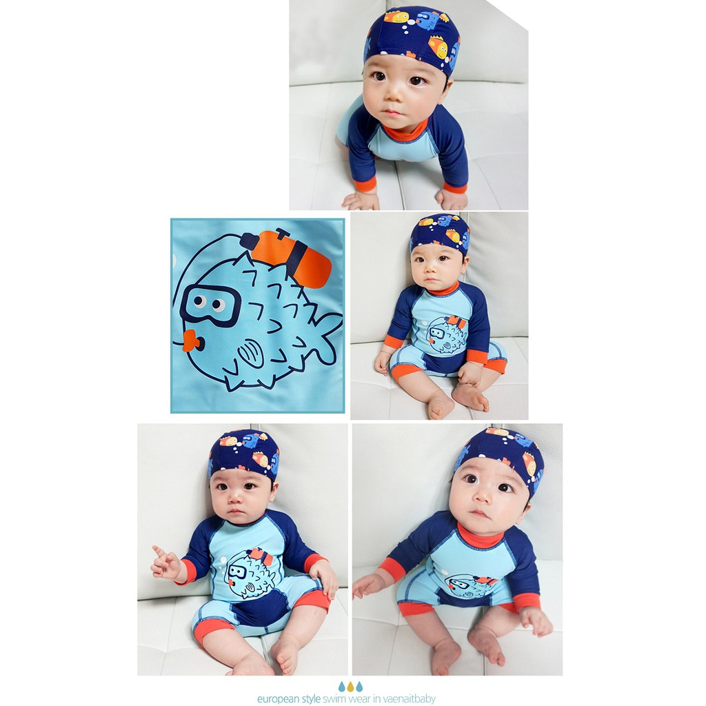 ĐỒ BƠI BÉ TRAI LIỀN THÂN ĐÁNG YÊU KÈM NÓN | BigBuy360 - bigbuy360.vn