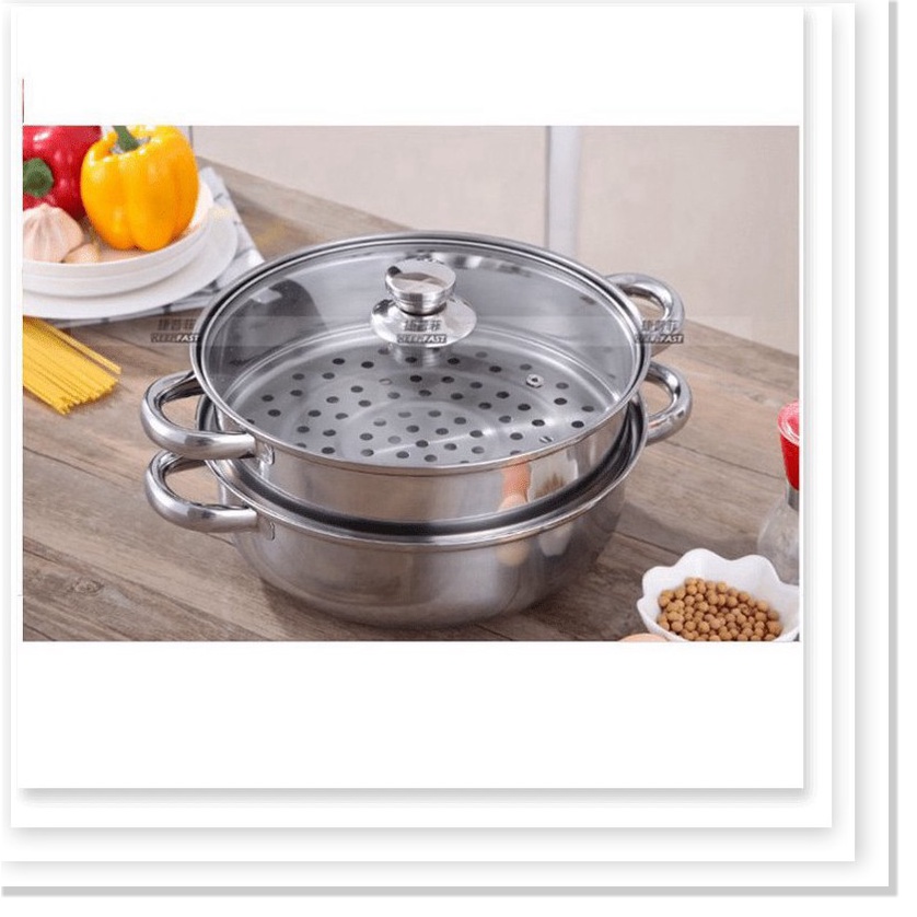 Nồi hấp 2 tầng inox, nồi hấp xôi, bánh bao size 28cm chất lượng tốt