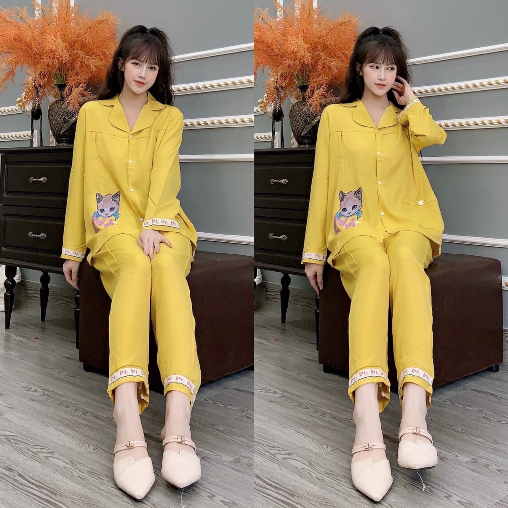 Bộ Bầu Pijama Dài Tay Quần Dài Và Sau Sinh 2 Chức Năng Có Khóa Cho Con Bú Mặc Ở Nhà Thu Đông MAMA STORE