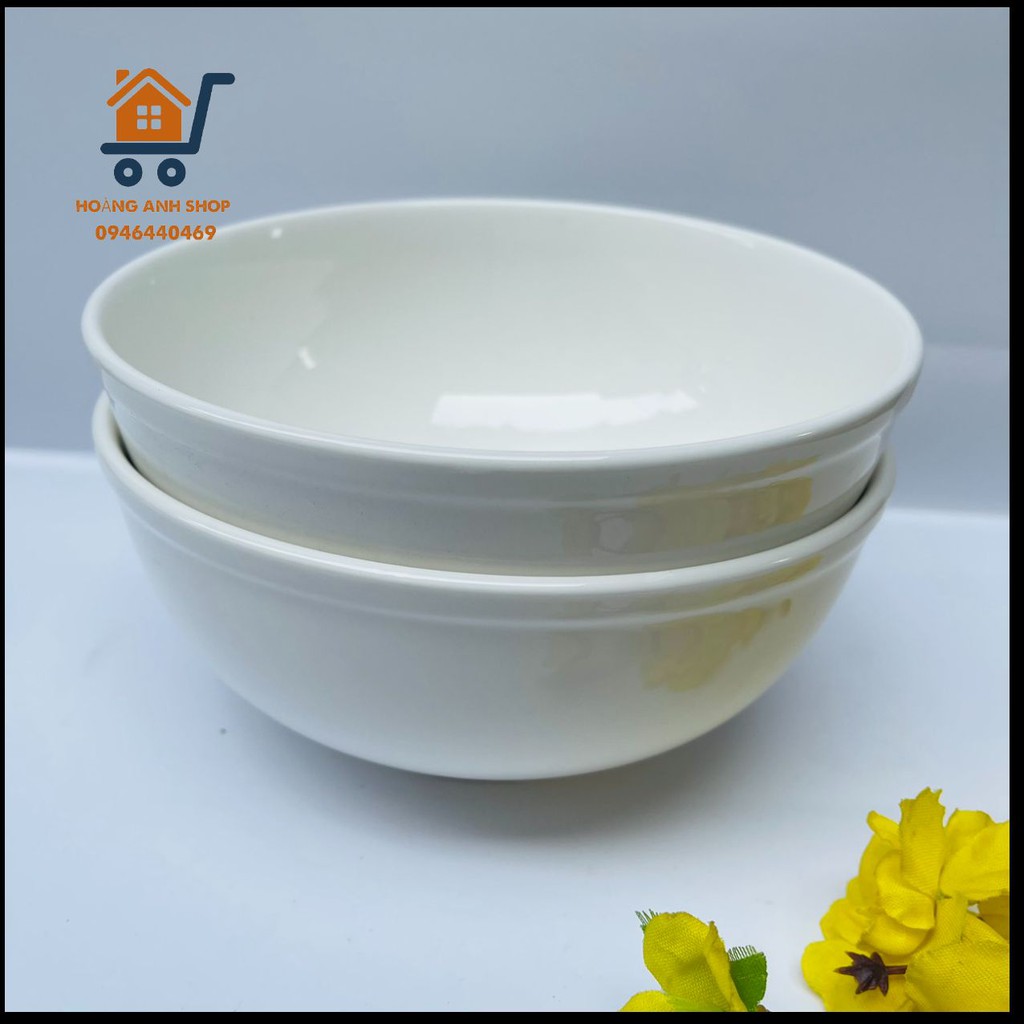 Bộ 2 Bát Tô Sứ Sâu Lòng Trắng Trơn - 7inch 18cm, 8inch 20cm - Tráng Men Cao Cấp