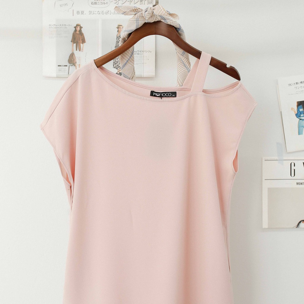 Váy Nữ Momoco Nấm Lêch Vai Có Dây - Hồng Pastel - M1671
