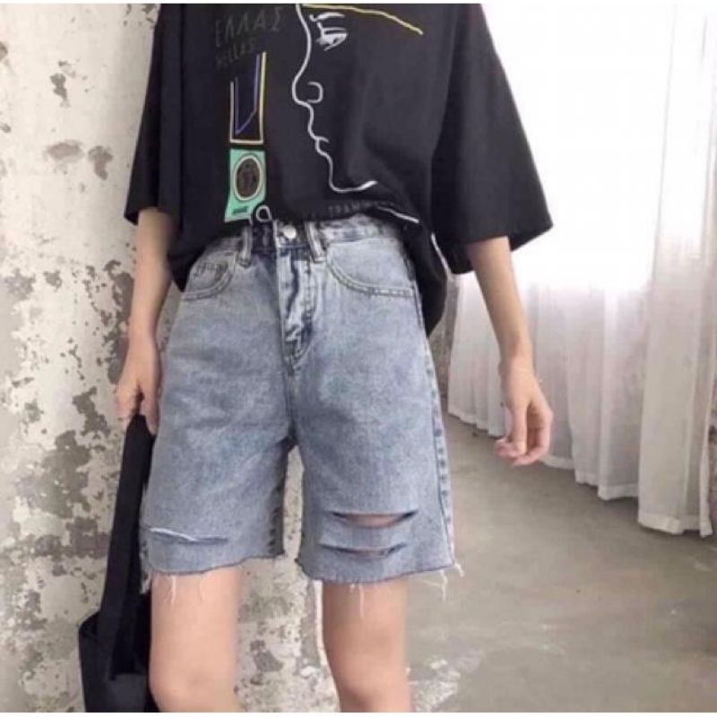 (Bigsize 30-36) Quần Ngố Không Giãn Rách 2-1, Quần Short Jean Lưng Cao