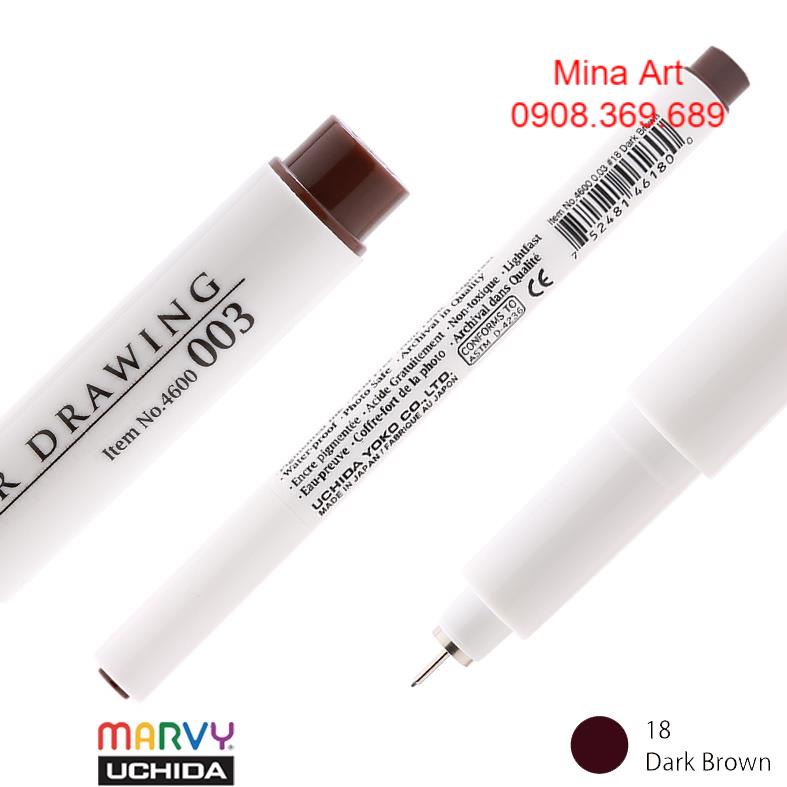 Bút line chuyên nghiệp Marvy Uchida 4600, bút line màu nâu